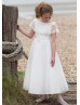 Ivory Organza Ankle Length Flower Girl Dress With Cape